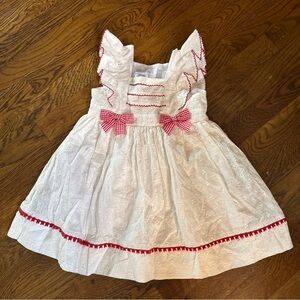 Bonnie Jean White Eyelet Dress with Red Gingham Bows